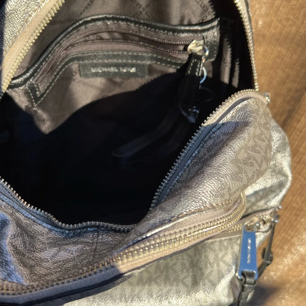 Michael Kors Mini Backpack MK Signature Women’s Leather Black Metallic Silver - Picture 5 of 12